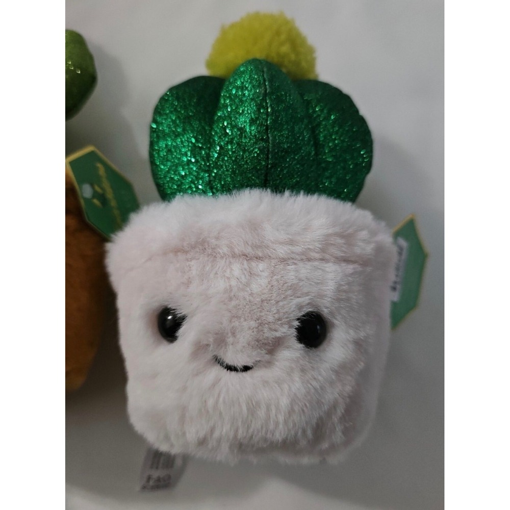 FAO Schwarz Sparklers Cactus‎ Plush Small White Green Excellent Glitter Fur